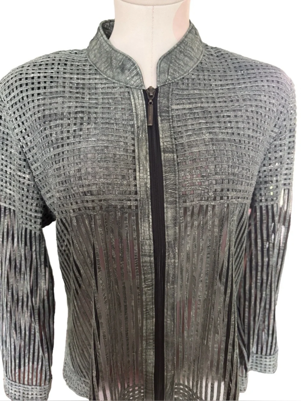 Edgy Avant-Garde Y2K Leather Sheer Jacket - Gray XL